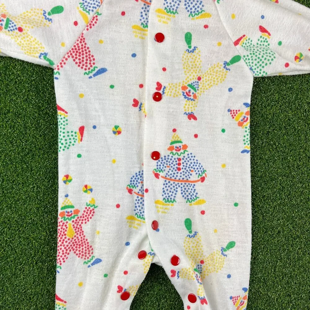 Vintage 80s 90s Gear Kids Clown Footed One Piece Pajama Sleeper Sz S